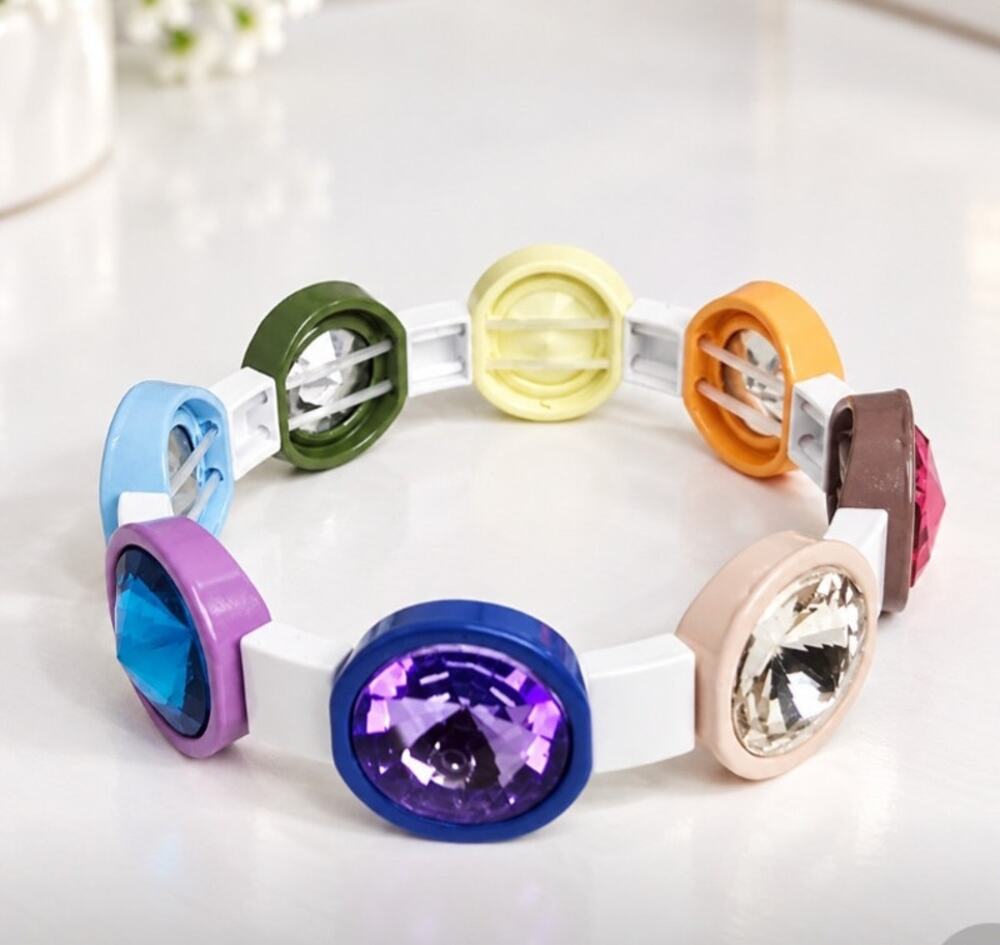 Colorful White Glass Stone Stretch Bracelet New